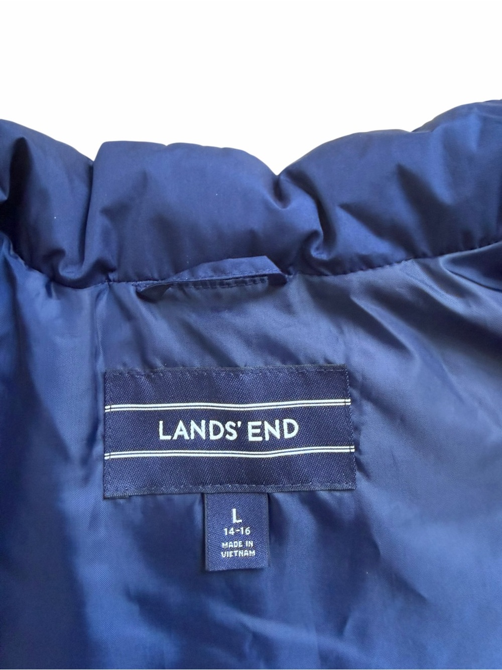 Lands End Women’s 600 Fill Down Puffer Vest 14/16 Blue Chevron Quilted Winter - Picture 2 of 6